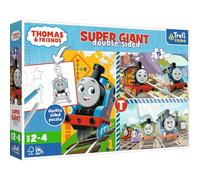 Trefl 3-in-1 Thomas & Friends 15 Piece Jigsaw Puzzle for Kids - Super Giant Double-Sided Thomas The Tank Engine Puzzles Colouring & Games for Children Aged 2+