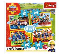 Trefl 34373 Hilfreicher Feuerwehrmann 12 to 24 pieces, 4 sets, for children aged 3 and over jigsaw puzzle, Helpful Fireman Sam Fireman Sam