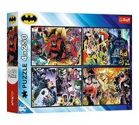 Trefl 4-in-1: Batman in Action - 4 x 250 Pieces-Set of Four Jigsaw Puzzles for Boys, Multicoloured, 13310