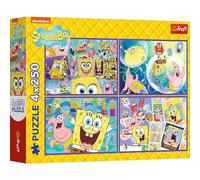 Trefl 4in1 Crazy World of SpongeBob-4 x 250 Pieces-Pack of Four Puzzles for Teenagers, Multicoloured, 13342