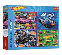 Trefl 4in1: Hot Wheels Racing Cars-4 x 250 Pieces-Set of Four Jigsaw Puzzles for Boys, Multicoloured, 13312