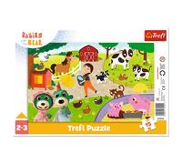 Trefl - Babies and the Bear, Cute Bobaski - Frame Puzzles for Toddlers, 15 Large Elements, Frame and Rigid Pad with Heroes Fairy Bobaski and Teddy Bear, Farm, Animals for Children from 2 years
