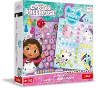 Trefl - Chinese, Snakes and Ladders: Gabby's Dollhouse - 2-in-1 Classic Family Board Game with Feline Fairy Tale Hero Gabi, Double-Sided Board, Simple Rules, for Adults and