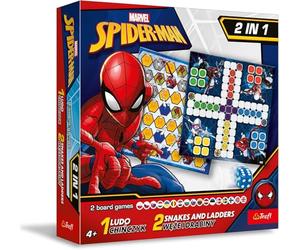Trefl - Chinese, Snakes and Ladders: Spider-Man - Game 2in1, Family Board Game with Marvel Superhero, Double Sided Board, Simple Rules, Classic Game for Adults and Children from 4 years