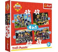 Trefl - Fireman Sam, The Adventures of Fireman Sam - 4-in-1 puzzle, 4 puzzles, 12 to 24 pieces - different difficulty levels, for children from 3 years