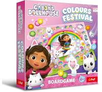 Trefl - Colours Festival, Gabby's Dollhouse - Family Board Game with Memorial, Pawns with Heroes Cat House Gabi, Family Game for Children from 4 years