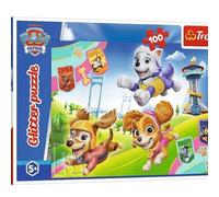 Trefl - Glitter Puzzle: Psi Patrol, Sparkling Dogs - Glitter Puzzle 100 Elements - Shiny Puzzle with Heroes Fairy Tales, Creative Entertainment, Fun for Children from 5 Years