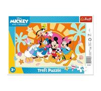 Trefl - Mickey Mouse and Friends, Ciekawski Mickey - Frame Puzzle for Toddlers, 15 Large Elements, Frame and Rigid Pad for Children from 3 years