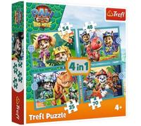 Trefl - Paw Patrol, Dinosaur Stories - 4-in-1, 4 Puzzles, 35 to 70 Elements - Various Difficulty Levels, Colourful Puzzle with Heroes Fairy Tales, Fun for Children from 4 Years
