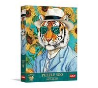 Trefl Premium Plus Quality Pets as Art: Mr Tiger and Sunflowers Puzzle - 500 Pieces - Timeless Motifs Series - Perfectly interlocking pieces for adults and children aged 10 and up