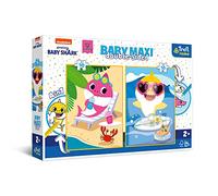 Trefl 43005 La journée joyeuse requin-4en1 2x10 Grands Eléments, Deux Pages à Colorier au Dos, Coloré avec Personnages du Conte Fées, Amusant Pour les Enfants à partir de 2 ans Puzzle, Baby Shark