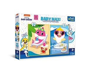 Trefl Primo 4-in-1 Baby Shark's Day Puzzle 2 x 10 Large Elements Two Pages to Colour on Back, Colourful Puzzle with Fairy Tale Characters