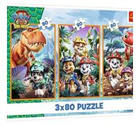Trefl - Puzzle 3-in-1: Peacock Patrol, Dinosaur Heroes - 3 x 80 Elements, Set of 3 Puzzle Set for Children from 5 Years