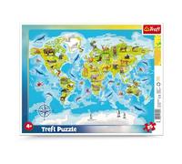 Trefl Puzzle Frame with Underlay – World Map with Animals, 25 pieces, Ages 4+ – 1 Pack