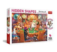 Trefl - Puzzle Hidden Shapes: Game Night 1000 + 86 Elements-Find Hidden Shapes Puzzles for Dog Lovers, Fun for Adults and Children 12 Years and Up