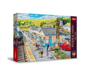 Trefl Railway Station Steam Train - 1000 Piece Jigsaw Puzzles for Adults & Children Aged 12+ - Tea Time Village Rail Station Trains Puzzle