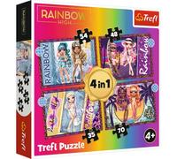 Trefl 34614 4-in-1, von 35 bis 70 Elementen-Puzzles mit Märchenfiguren, Verschiedene Schwierigkeitsgrade, für Kinder ab 4 Jahren Jigsaw, Rainbow High Fashion Dolls