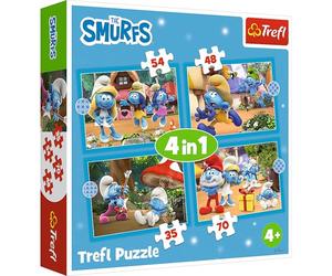 Trefl - Smurfs, Smurfs Village - 4-in-1 puzzle, 4 puzzles, from 35 to 70 pieces - Different difficulty levels, for children from 4 years