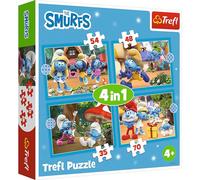 Trefl, Smurfs Village 4-in-1, 4 Puzzles, 35 to 70 Pieces-Different Levels of Difficulty for Children from 4 Years, Multicoloured, 34656