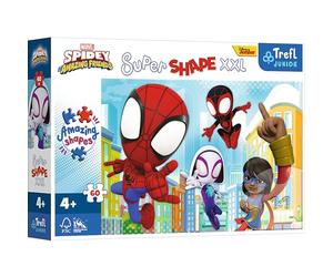 Trefl Spiday The Ingenious-Puzzles 60 XXL Super Shape Crazy Shapes, Big Pieces Fairy Tales Characters To Colour For Ages 4 Years, 50012, Spidey and His Amazing Friends, One Size