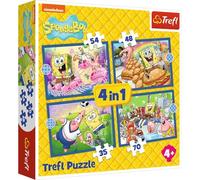 Trefl - SpongeBob's Underwater Life - 4-in-1 Puzzles, 4 Puzzle Set, 35 to 70 Pieces - Various Levels of Difficulty for Ages 4+