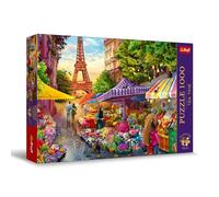 Trefl Tea Time 1000 Piece Jigsaw Puzzle - Flower Market Paris - Premium Quality Puzzle Pieces with Poster - 68.3cm x 48cm - Eiffel Tower & Flower Stall Scene - 1000 Piece Jigsaw Puzzles for Adults