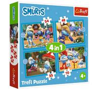 Trefl, Smurfs Village 4-in-1, 4 Puzzles, 35 to 70 Pieces-Different Levels of Difficulty for Children from 4 Years, Multicoloured, 34656