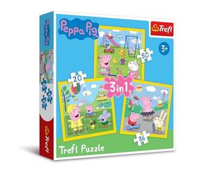 Trefl TR34849 Happy Day Pig, Peppa Pig 20 to 50 Pieces, 3 Sets, for Children from 3 Years Puzzle Box, Multi-Coloured