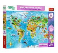 Trefl - Treflik Family World Map with Animals / World Map with Animals - 104 Elements - Educational Puzzle, Signatures in English, for Children from 4 Years