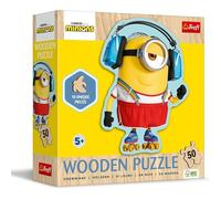 Trefl Wood: Minions, Eccentric Minions - 50 Pieces, Wooden, Irregular Shapes, 10 Characters, Modern Puzzle for Children from 5 Years, Multicoloured, 20239
