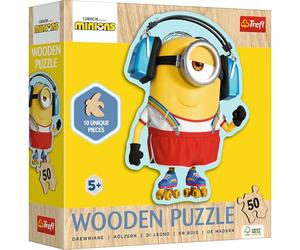 Trefl Wood: Minions, Eccentric Minions - 50 Pieces, Wooden, Irregular Shapes, 10 Characters, Modern Puzzle for Children from 5 Years, Multicoloured, 20239