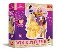 Trefl - Wooden Puzzle: Disney Princess, Magical Princesses - 50 Pieces, Shapes Puzzle Wooden Puzzle, Irregular Shapes, 10 Figures, Modern Puzzle for Children from 5 Years