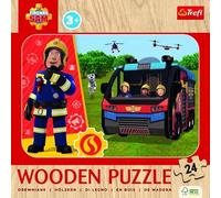 Trefl - Wooden Puzzle: Fireman Sam, Amazing Firefighter - 24 Elements, Wooden Puzzle, Rounded Edge, Decorative Pattern on the Reverse, for Children from 3 years old