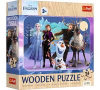 Trefl - Wooden Puzzle: Frozen, Amazing Frozen - 24 Elements, Wooden Puzzle, Rounded Edge, Decorative Pattern on the Reverse, for Children from 3 years old