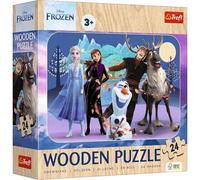 Trefl - Wooden Puzzle: Frozen, Amazing Frozen - 24 Elements, Wooden Puzzle, Rounded Edge, Decorative Pattern on the Reverse, for Children from 3 years old