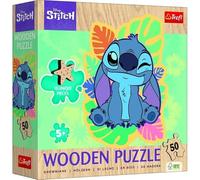 Trefl - Wooden Puzzle: Lilo & Stitch, The Funny Stitch - 50 Pieces, Wooden Puzzle Shapes, Irregular Shapes, 10 Figures, for Children from 5 Years, Multicoloured