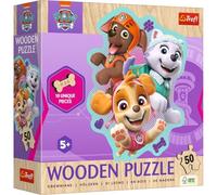 Trefl Wooden Puzzle: PAW Patrol, Happy Band of Dogs - Wooden Puzzle of 50 Pieces, Irregular Shapes, 10 Figures, Modern Puzzle for Children 5 Years and Up