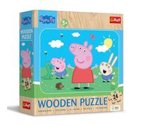 Trefl - Wooden Puzzles 24 pieces, Discover the adorable Peppa, 3+ | Wooden puzzle, rounded edges, decorative motif on the back, fairy tale characters, memory exercise