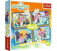 Trefl - Zootopia 2, Adventure Zootopia - Puzzle 4-in-1, 4 Puzzles, 35 to 70 Pieces - Different Difficulty, Colourful Puzzle with Fairy Tales Heroes, Fun for Children from 4 Years