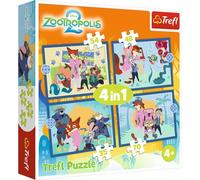 Trefl - Zootopia 2, Adventure Zootopia - Puzzle 4-in-1, 4 Puzzles, 35 to 70 Pieces - Different Difficulty, Colourful Puzzle with Fairy Tales Heroes, Fun for Children from 4 Years