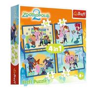 Trefl - Zootopia 2, Adventure Zootopia - Puzzle 4-in-1, 4 Puzzles, 35 to 70 Pieces - Different Difficulty, Colourful Puzzle with Fairy Tales Heroes, Fun for Children from 4 Years