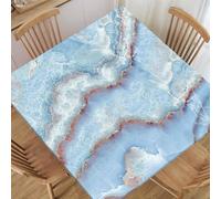 TREGAUSI Elastic Edge Square Tablecloth Marble Fitted Table Cover Blue Waterproof Polyester Cloth for Outdoor Picnic Indoor Dining Party Banquet, Tablecloths Fit for 36x36 Tables, Style 9