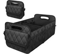 TREHOS Car Boot Organizer- Foldable & Portable,Storage with 2 Compartments and 6 Big Pockets, Large Capacity Boot Organizer for SUV,Truck,Sedan (Black)