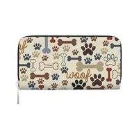 TREJUKY Great Pyrenees cute Dog Wallet for Men Women Long Clutch Zip Travel Leather Coin Purse Credit Card Holder Handbag, Dog Paw Prints Bones, One Size, Casual