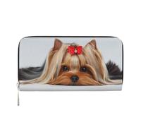 TREJUKY Great Pyrenees cute Dog Wallet for Men Women Long Clutch Zip Travel Leather Coin Purse Credit Card Holder Handbag, Lying Yorkshire Terrier With Cute Ribbon Yorkie Love Portrait Of A Dog, One