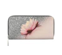TREJUKY Retro Video Game Pattern Wallet for Men Women Elegant Long Clutch Zip Around Travel Leather Coin Purse Large Capacity Credit Card Holder Handbag, Trendy Girly Lotus Silver, One Size