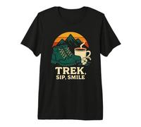 Trek Sip Smile Vintage Hiking Boots Mountain Coffee Lover Premium T-Shirt