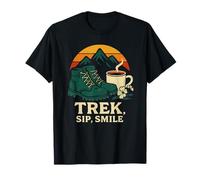 Trek Sip Smile Vintage Hiking Boots Mountain Coffee Lover T-Shirt