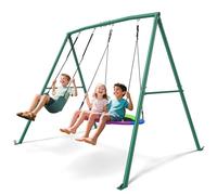 Trekassy 440lbs 2 Seat Kids Swing Sets for Backyard, 1 Nest Swing and 1 Belt Swing with Heavy Duty Outdoor A-Frame Metal Swing Stand for Playground, Playset