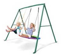 Trekassy 440lbs 2 Seat Swing Sets for Backyard, 1 Nest Swing and 1 Belt Swing with Heavy Duty Outdoor A-Frame Metal Swing Stand for Playground, Playset